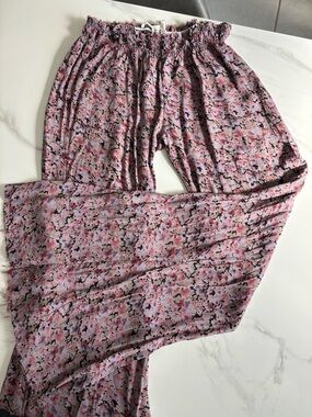FP one Floral Pink Wide-Leg Lounge Pants size M Raw hem